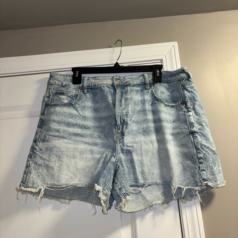 American Eagle Outfitters Blue Jean Shorts with Distressed Look and Frayed Hem